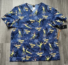 NWT Women  s Large Disney Peter Pan Never Grow Up Tooniforms Scrub Top