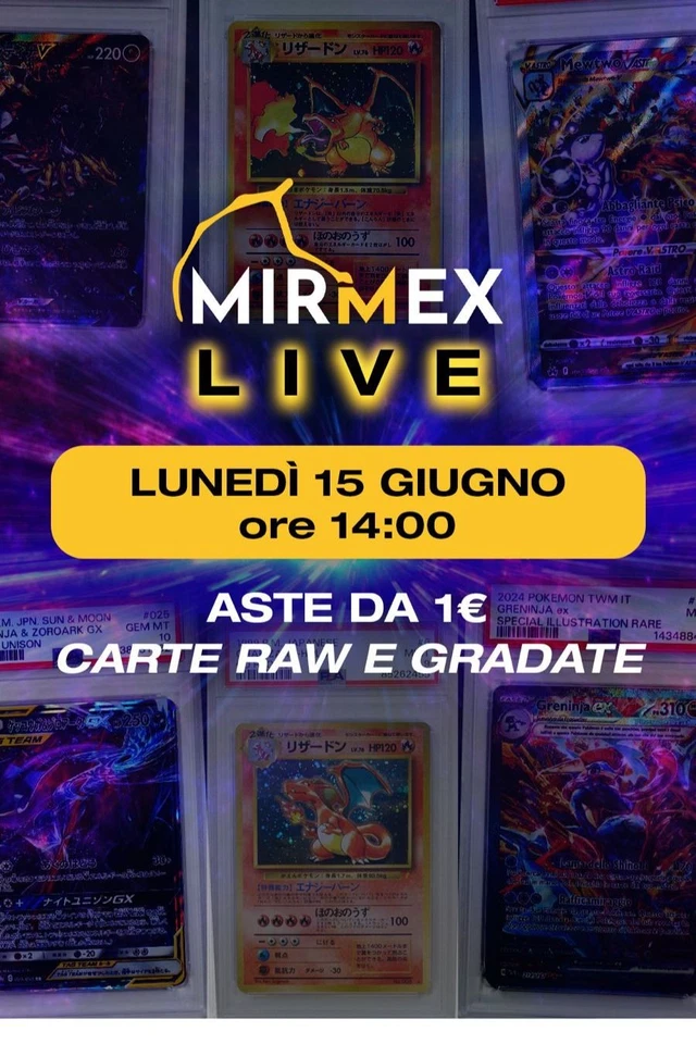 MIRMEX LIVE! Aste da 1€! Carte Raw e Gradate!
