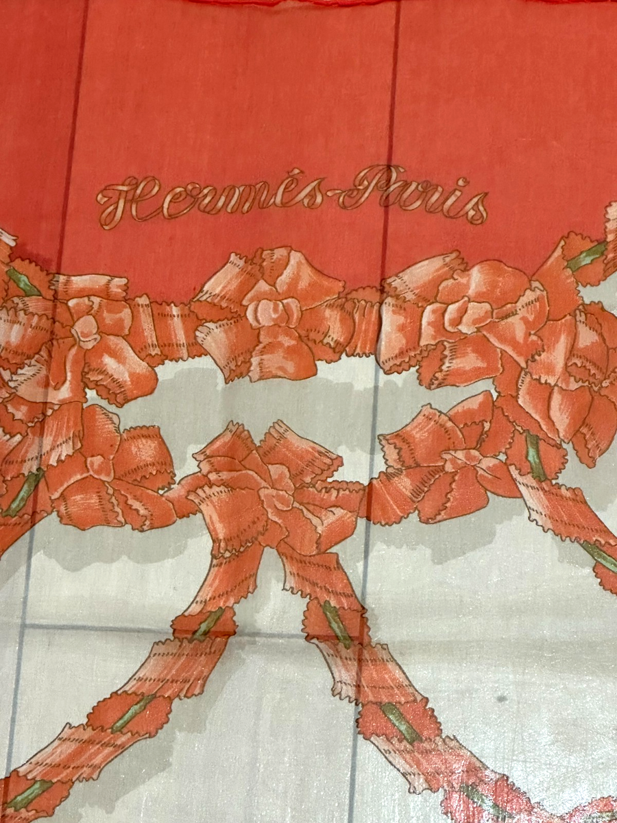 VTG HERMES LE SACRE du PRINTEMPS Chiffon silk Carre 90 Scarf Red