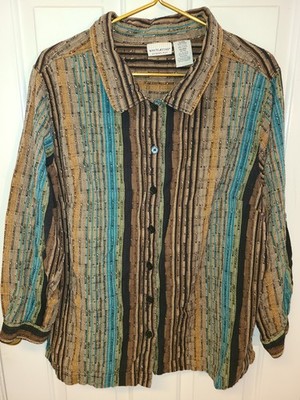White Stag Woman's Long Sleeve Multicolor 22W 24W Button up Artsy Indie Tapestry