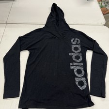 Adidas Youth Black Lightweight Hooded Hoodie Long Sleeve Size XL 16