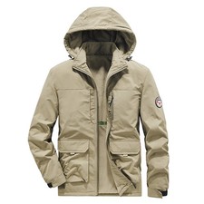 Men's casual outdoor hooded jacket in large size, with multiple pockets and thic