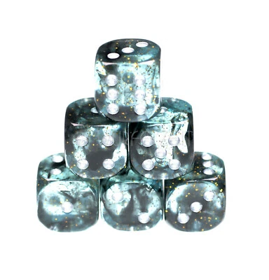 10x RPG Würfel W6 16 mm Quellzauber mit silber Würfelzeit DnD Tabletop Kniffel