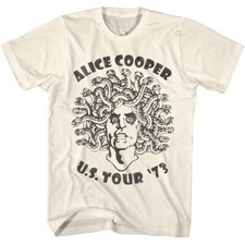 Alice Cooper T-Shirt 1973 US Tour Official Heavy Metal Music New Mens Natural