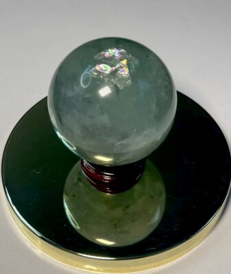 Natural Dream Green Fluorite Healing Crystal Sphere With Rainbow Refraction