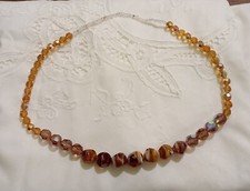 Collier Vintage Verre Murano - Perles Baguettes Et Toupies Années 60 - Ton Ambre Et Bleu - 56-60cm