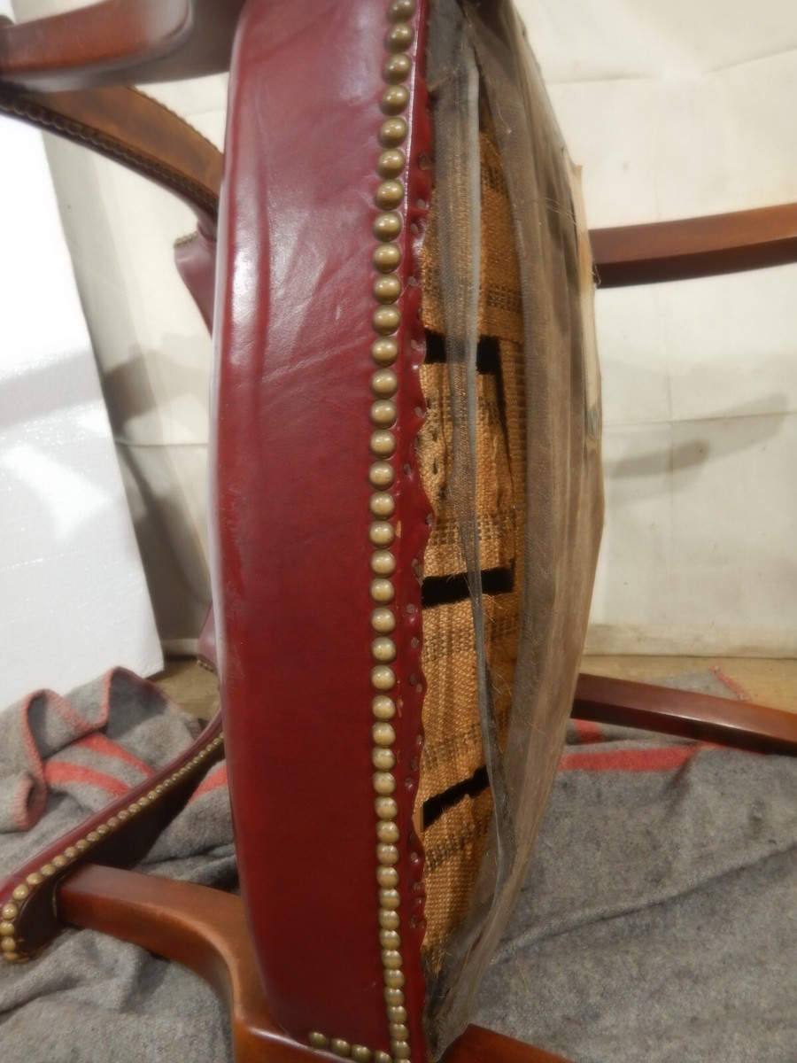 Vintage Red Leather Arm Chair Hickory chair co. Mid 20th Century