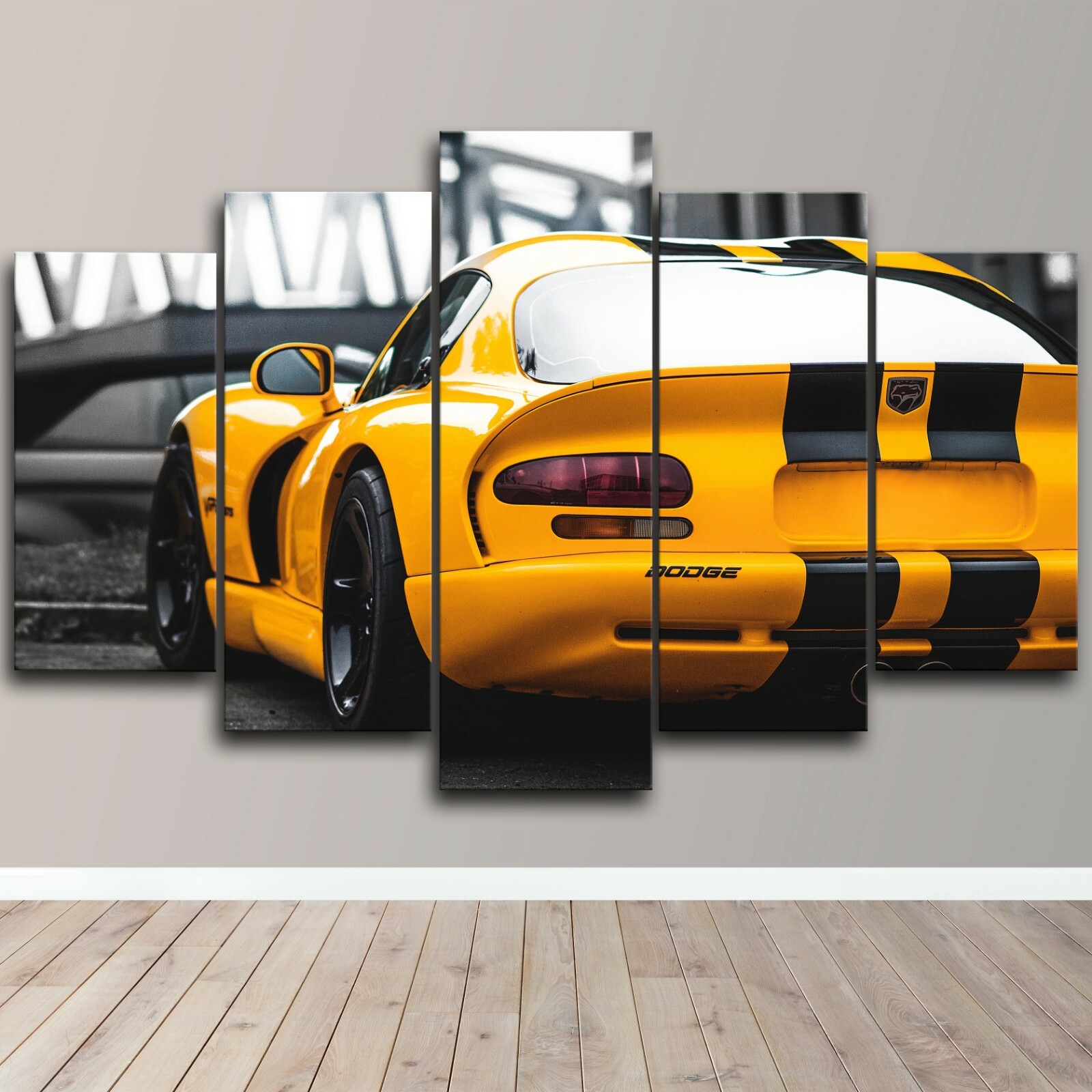 Dodge Viper Yellow Super Modern Car 5 Piece Canvas Wall Art Print Home Decor