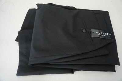 ALBERTO Casino microcrepe chino stretch Bundfaltenhose Gr.102 W36 L36 black NEU