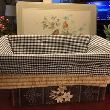 RARE Wendy Bellissimo Walk With Me Raffia Basket Black  White Gingham Liner 