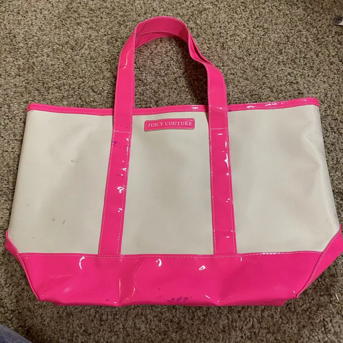 neon pink white juicy couture tote bag purse
