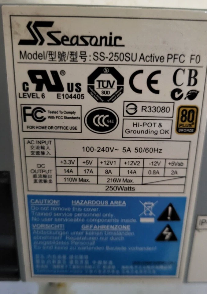 SEASONIC SS-250SU ACTIVE PFC 250W POWER SUPPLY (R3S1.6) - Image 2 of 4