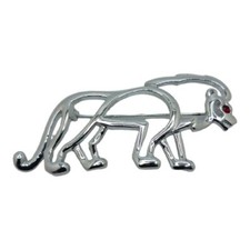 Vintage Loin Brooch Silvertone Red Rhinestone Eye L Appox 2"