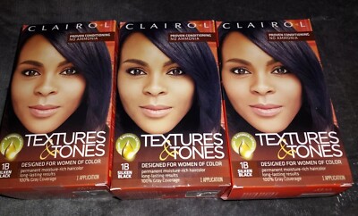 Lot of 3 NIB Clairol Textures & Tones 1B Silken Black Permanent Hair Color