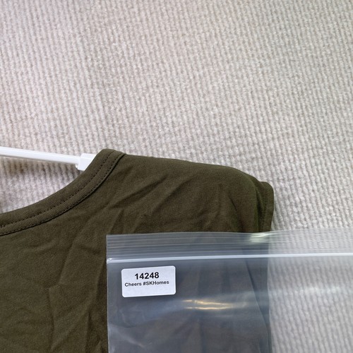 Azzurielle Womens Tank Top Size 14 Army Green Round Neck Embroidered Logo Tee - Picture 11 of 11