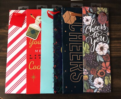 Lot of 6 Wine Bottle Holiday Gift Bags All Occasions (lot E)