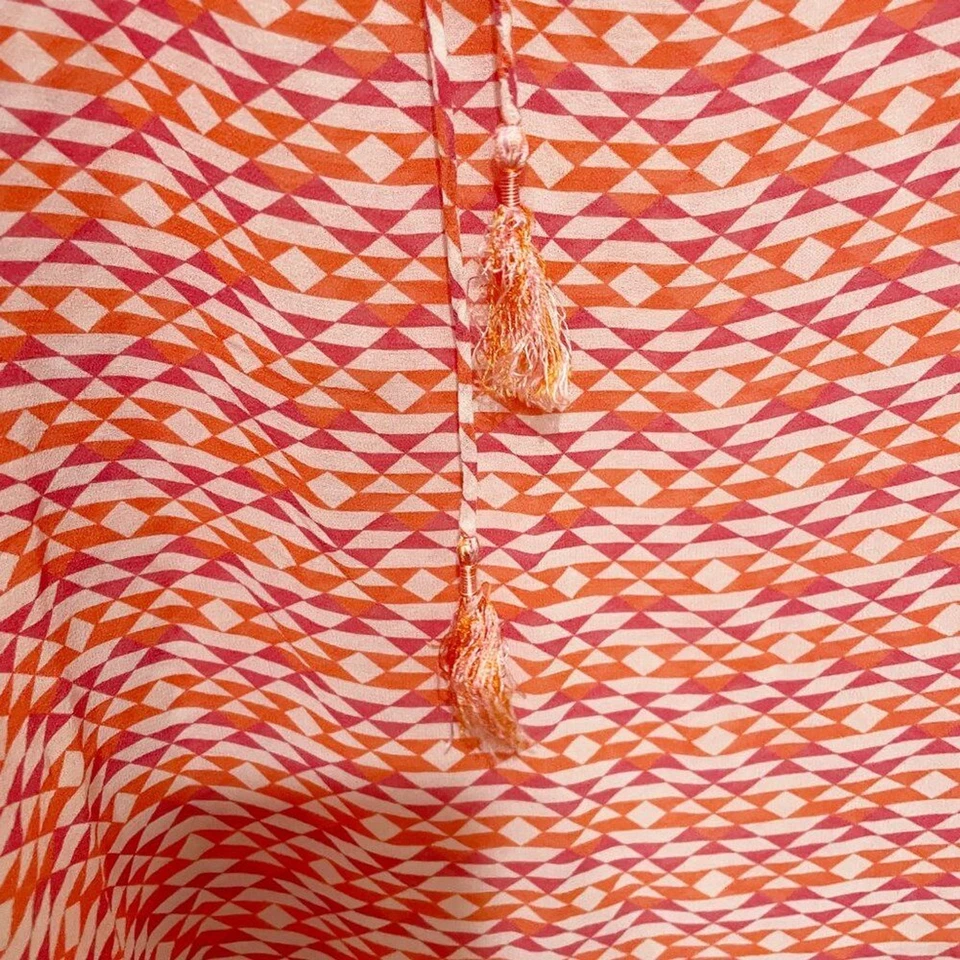 Kimono de seda con borlas estampado geométrico naranja Six Senses OS ropa de resort encubrir Foto 4 de 4