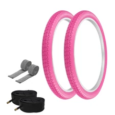 PRO+ TIRES 24 x 2.125 PINK P-123A W/TUBES & RIM STRIPS