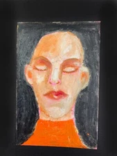 Portrait Painting Naive Outsider 4x6 Wall Art Meditating Monk Miz Katie