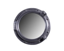 20"Dia Aluminum Finish Porthole Mirror Resin Nautical Wall Mount Silver Round