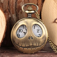 Antique Skull Shell Pocket Watch for Men Quartz Analog Necklace Chain Xmas Gift