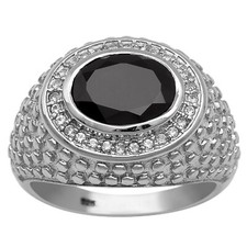 Solitaire With Accents Round 9X7 MM Black Onyx 925 Sterling Silver Ring