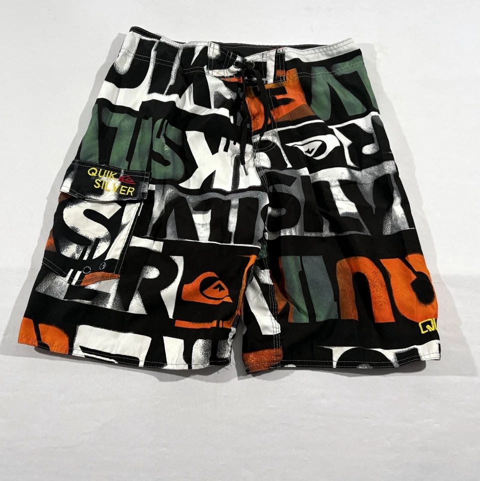 Quiksilver VTG Canvas Swim Board Shorts 90s Y2K  Mens Cargo Pocket Spellout 34 - Image 2 of 4