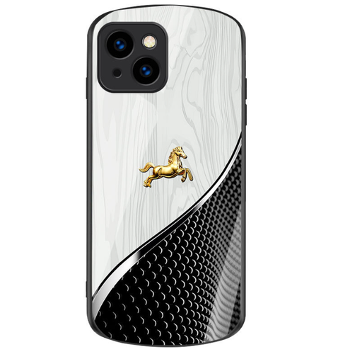 Personalisierte magnetische Hartglashülle Golden Pferd Holzmaserung für iPhone 16 - Bild 10 von 16