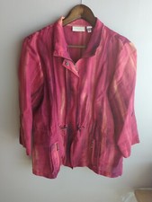 Chico's Women Linen Jacket Pink Art to Wear Abstract Cinch Waist Sz 2 Windbreake