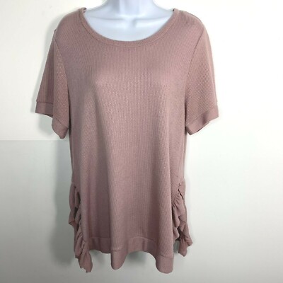 Context Mauve Pink Waffle Tunic Sz L Side Ruffle Minimalist Loungewear ZT31