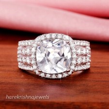 Lab-Created 4CT Cushion Cut Diamond Halo Engagement Wedding Ring 14K Gold Finish