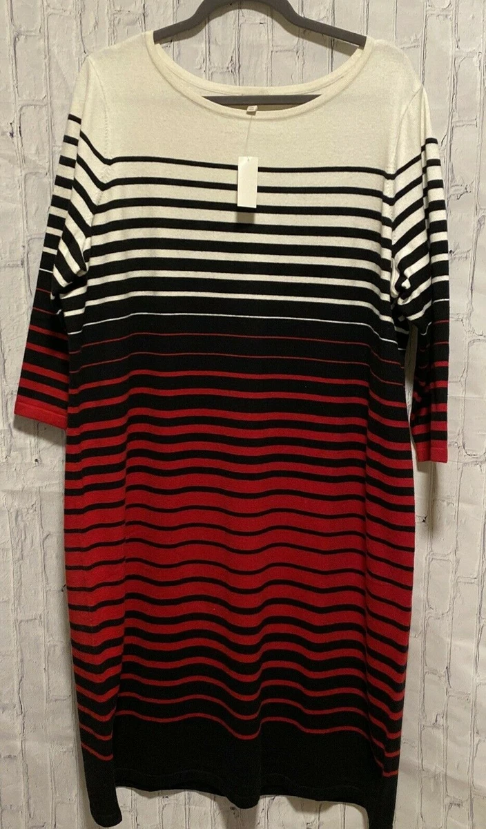 Talbot's Women’s Plus Size Sweater Dress Red Black Cream Striped 2x