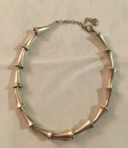 Collier Fleur Strass Rose Signé Métal Pointus Paris - Alliage Argenté, 44 Cm, Occasion