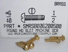 #6-40x1/2 Round Head Slotted Machine Screws Solid Brass (10)