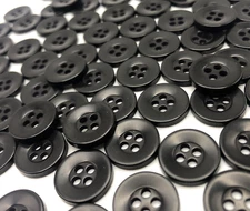 Vintage Round 4-Hole Black Button w/Concave Edge 14mm Lot of 10 D801