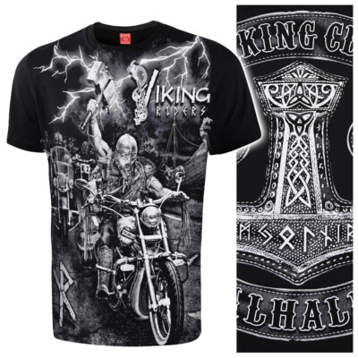 T-Shirt Valhalla Wikinger Vikings Viking Thor Odin Nordic Strength Rider Schwarz
