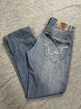 JNCO Jeans Mens 32x30 Blue Slim Boot 169 Denim Embroidered Back Pockets Casual