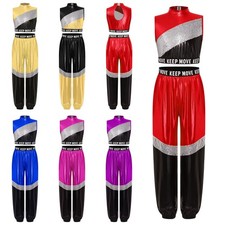 Kids Girls Suit Cheerleading Dancewear Elastic Waistband Set With Pants Outfit