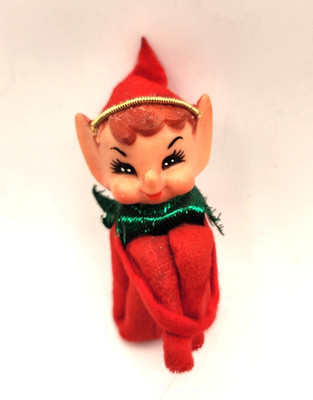Jestia Knee Hugging Elf Pixie Christmas Ornament Japan Vintage 1950s 3.5''