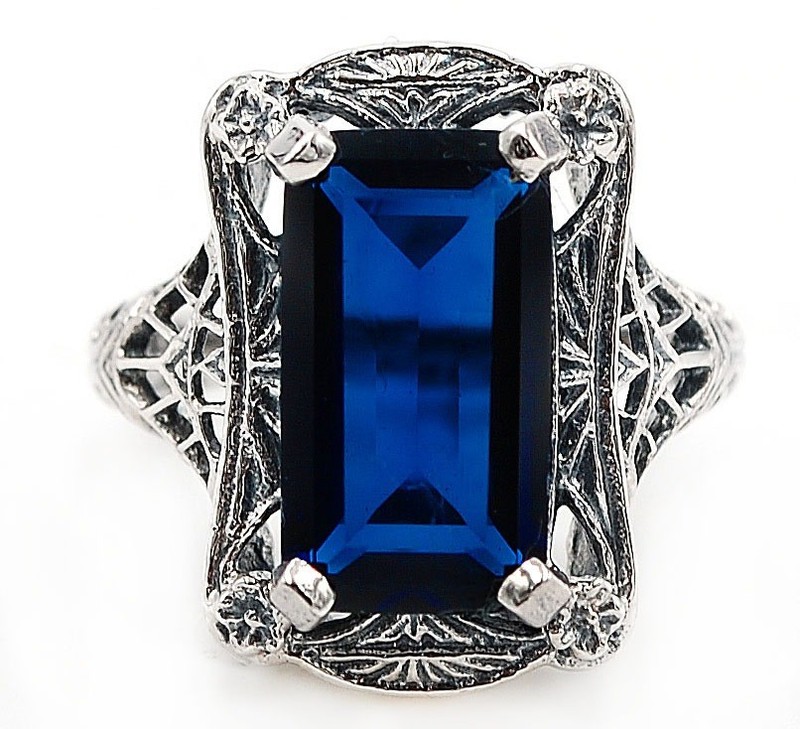 8CT Heat Treated Kyanite 925 Sterling Silver Art Deco Style Ring Sz 7 
