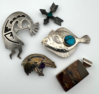 Native Sterling Silver Jewelry Lot Pendant Pin Vintage 24.6g