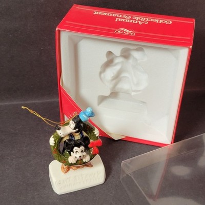 Vtg 1981 Walt Disney Mickey Mouse Goofy Ceramic Christmas Ornament Schmid PA