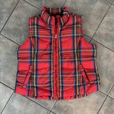 Lands End Girls Down Tartan Plaid Red Down Puff Vest XL Plus 18 Preppy Holiday
