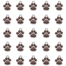 40Pcs Enamel Paw Print Charm Dog Paw Footprint Charms Metal Brown/White