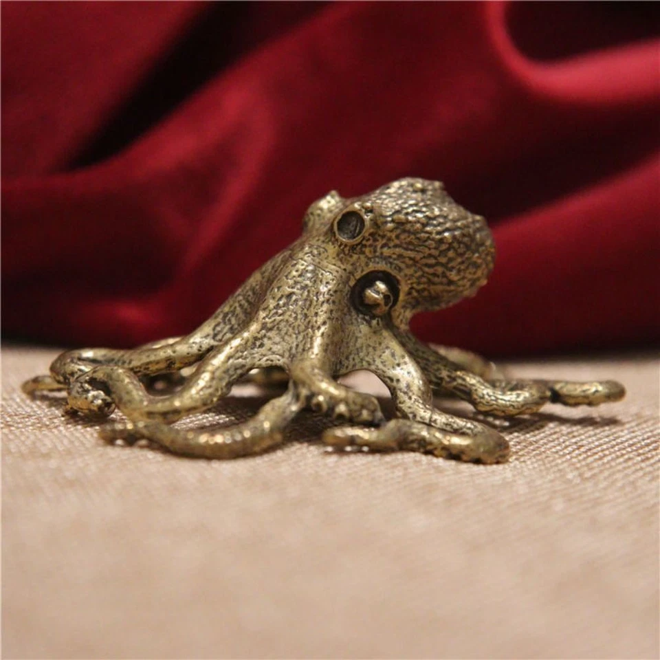 Brass Octopus Figurine Small Statue Home Office Decoration Animal Figurine - Image 3 of 4