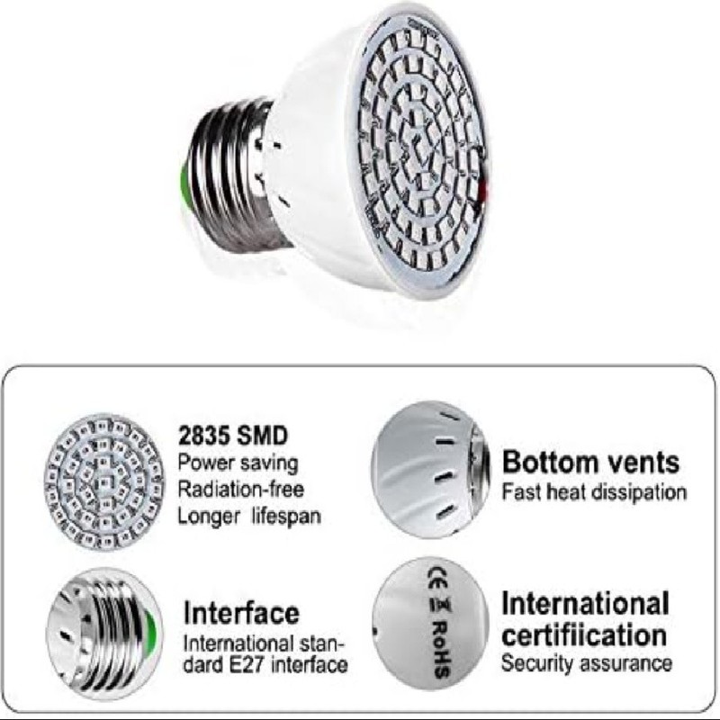 Grow Light Bulb E27 Full Spectrum 18LED Seedling Veg Bloom Plant Hydroponic Lamp