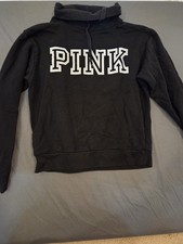 PINK Women s Black Pullover Hoodie Logo Fleece Cotton Blend XS