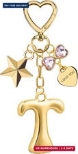 Suweibuke Cute Gold Initial Letter Keychain with Shining Pink Rhinestones, Charm