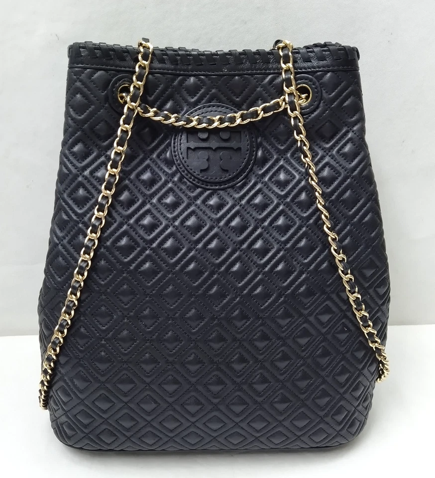 Tory Burch Black Soft Leather Quilted Chain Strap Crossbody Backpack Bag - Image 2 of 4