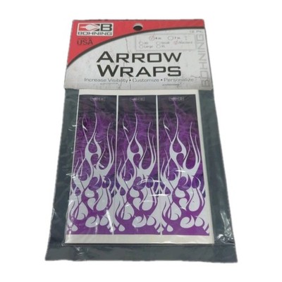 Bohning 12 Pack 4'' Arrow Wraps: Purple & White Flames: Vinyl Stickers: 1'' Wide